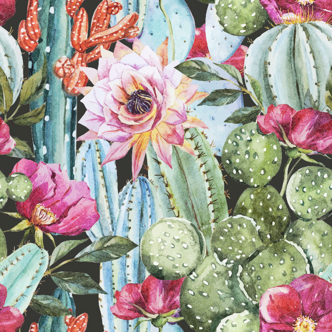 Fotomurales o papel pintado dibujos cactus en acuarela